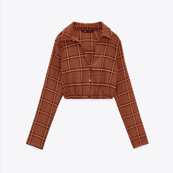Zara Tops - Zara Plaid Crop Top Orange Size Small
